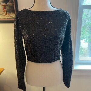 Petite Women's Long Sleeve Sequin Crop Top (M)